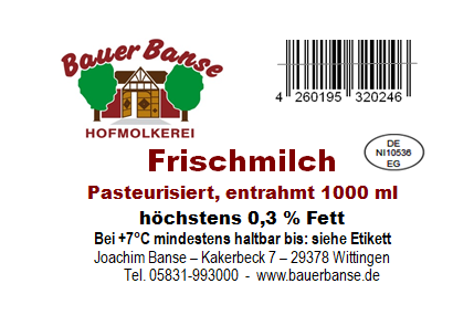 Frischmilch entrahmt