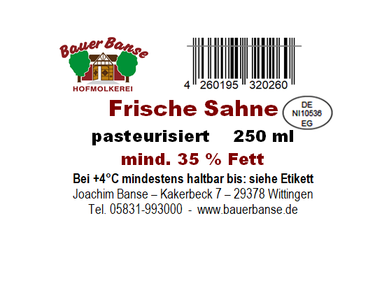 Sahne 35 % Fett in Becher